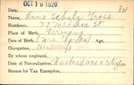 Voter registration card of Annie Schulz Gross, Hartford, October 16, 1920