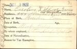 Voter registration card of Caroline T. Shoor (Gross), Hartford, October 9, 1920