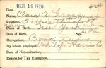 Voter registration card of Clara A. Gross, Hartford, October 19, 1920