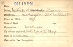Voter registration card of Gertrude W. Weidlich (Gruener), Hartford, October 19, 1920