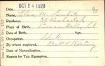 Voter registration card of Elsie M. Gubitz, Hartford, October 14, 1920
