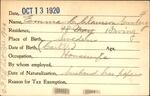 Voter registration card of Emma C. Clausson Gunberg, Hartford, October 13, 1920