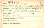 Voter registration card of Winifred Gunning, Hartford, October 16, 1920