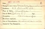 Voter registration card of Frances Mischou Gunshanan, Hartford, October 19, 1920