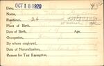 Voter registration card of Freida (Hreida?) Tellwitz Gunther, Hartford, October 18, 1920