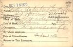 Voter registration card of Martha Anderberg Gustafson, Hartford, October 18, 1920