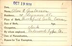 Voter registration card of Ellen F. Gustavson, Hartford, October 19, 1920