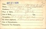 Voter registration card of Genevieve M. Habicht, Hartford, October 13, 1920