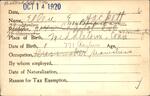 Voter registration card of Ellen E. Hackett, Hartford, October 14, 1920