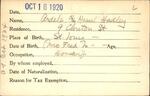 Voter registration card of Ardele G. Kessel Hadley, Hartford, October 16, 1920