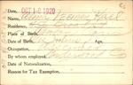 Voter registration card of Alma Veeman Hael, Hartford, October 19, 1920