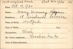 Voter registration card of Mary Murray Hagan, Hartford, October 14, 1920