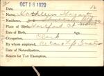 Voter registration card of Kathleen Hagarty, Hartford, October 16, 1920