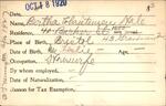 Voter registration card of Bertha Christensen Hale, Hartford, October 18, 1920