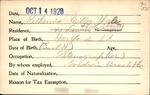 Voter registration card of Katherine Miller Hale, Hartford, October 14, 1920