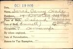 Voter registration card of Sarah Canny Hale, Hartford, October 19, 1920