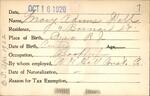Voter registration card of Mary Adams Hall, October 16, 1920