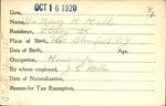 Voter registration card of Mercy H. Hall, Hartford, October 16, 1920