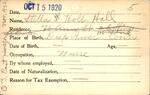 Voter registration card of Stella S. Holt (Hall) Hartford, October 15, 1920