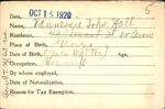 Voter registration card of Vannessie Toks Hall, Hartford, October 15, 1920