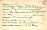 Voter registration card of Mary Nolan Halligan, Hartford, October 18, 1920