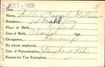 Voter registration card of Nellie Farrell Hallinan, Hartford, October 14, 1920