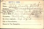 Voter registration card of Ella Traver Hallock, Hartford, October 15, 1920