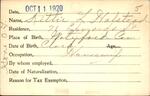 Voter registration card of Kittie L. Halstead, Hartford, October 11, 1920