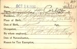 Voter registration card of Louise M. Corbett (Halstedt) Hartford, October 18, 1920