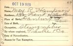Voter registration card of May R. Hampson, Hartford, October 19, 1920