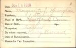 Voter registration card of Marguerite L. Hanaghan, Hartford, October 19, 1920