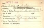 Voter registration card of Mary F. Hanley, Hartford, October 19, 1920