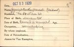 Voter registration card of Harriet Butler Hansel, Hartford, October 13, 1920