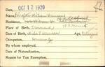 Voter registration card of Birgitte Nielsen Hansen, Hartford, October 12, 1920