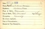 Voter registration card of Catrina Anderson Hansen, Hartford, October 14, 1920