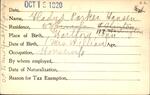 Voter registration card of Gladys Parker Hansen, Hartford, October 15, 1920