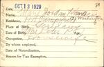 Voter registration card of Mary Jordan Hansen, Hartford, October 13, 1920