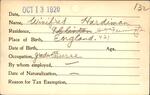 Voter registration card of Winifred Hardiman, Hartford, October 13, 1920