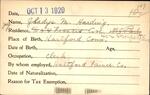 Voter registration card of Gladys M. Harding, Hartford, October 13, 1920