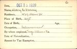 Voter registration card of Mary C. Harney, Hartford, October 15, 1920