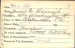 Voter registration card of Jessie C. Harnish, Hartford, October 14, 1920