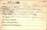 Voter registration card of Catherine Leary Harrington, Hartford, October 15, 1920