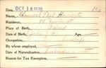 Voter registration card of Hannah O'Neil Harrington, Hartford, October 18, 1920