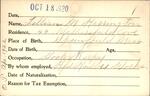 Voter registration card of Lillian M. Harrington, Hartford, October 18, 1920