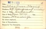 Voter registration card of Alice Isaac Harris, Hartford, October 15, 1920
