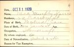 Voter registration card of Mae Murphy Harris, Hartford, October 11, 1920