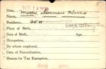 Voter registration card of Mattie Hanes Simmons (Harris), Hartford, October 18, 1920