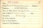 Voter registration card of Fannie Tarbox Harrison, Hartford, October 19, 1920