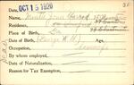 Voter registration card of Mintie Jones Harrod, Hartford, October 15, 1920