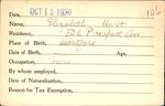 Voter registration card of Elizabeth Hart, Hartford, October 13, 1920